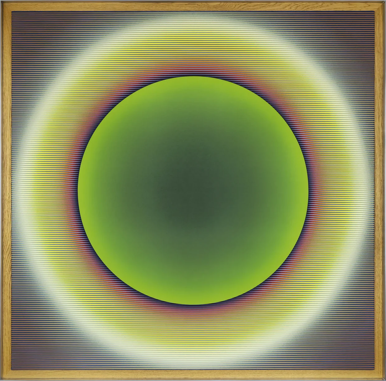 Pi Square Emanations painting with green central circular form and optical color field
