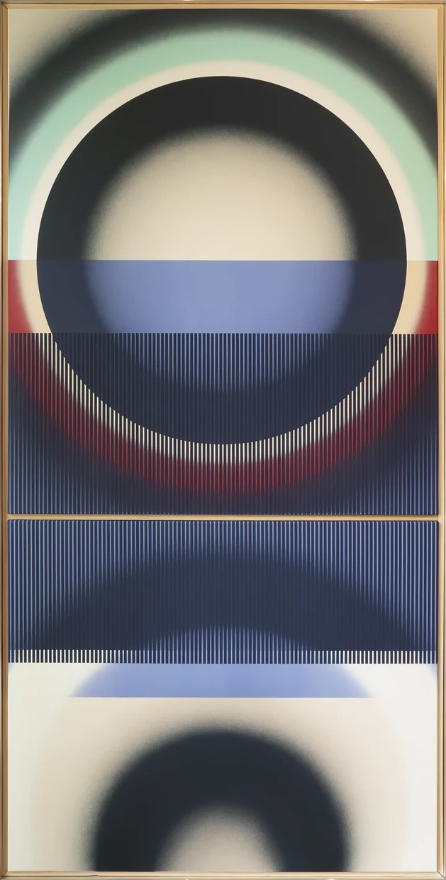 Pi Square Emanations diptych panel Faith with layered circular form and structural color tension